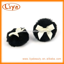 Personal care black BOA plush puff with custom ribbon